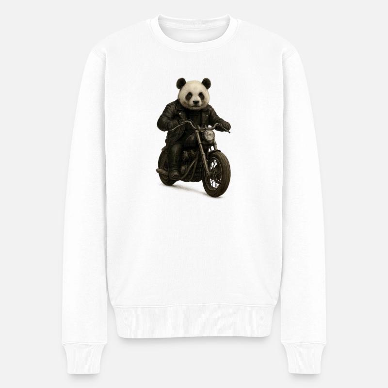 Leder-Panda-Biker auf Motorrad - Männer Premium Bio Pullover - Weiß
