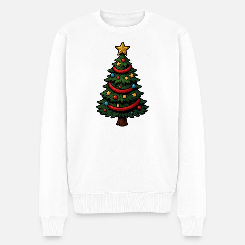 Comic-Weihnachtsbaum bunt geschmückt - Männer Premium Bio Pullover - Weiß