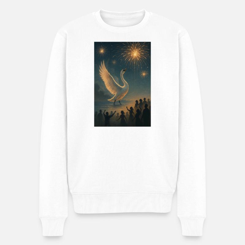 Schwan im Feuerwerk-Nacht - Männer Premium Bio Pullover - Weiß