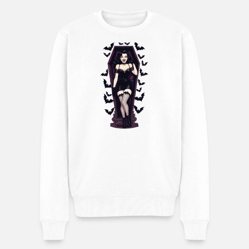 Pinup de vampire dans le cercueil - Pull Premium bio Homme - blanc