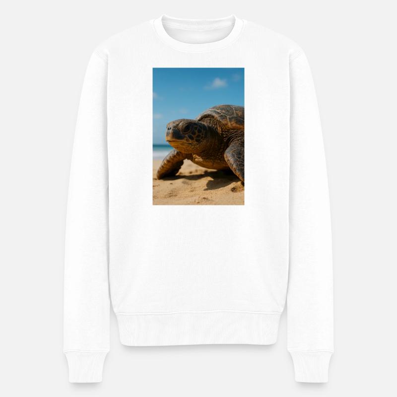 Schildkröte am Strand im Sonnenschein - Männer Premium Bio Pullover - Weiß