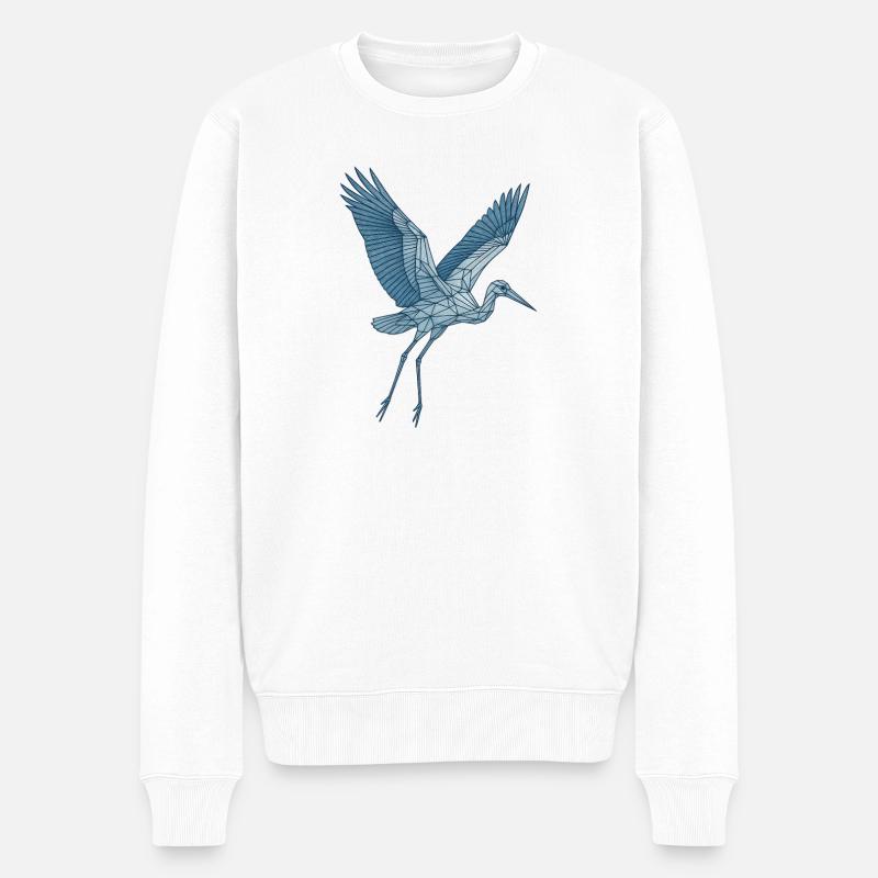 Blauer Storch | Geometrischer Blau Kranich - Männer Premium Bio Pullover - Weiß