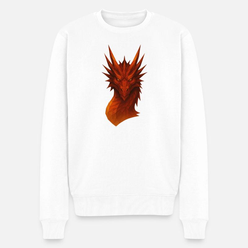 Flammender Lowpoly Drache - Männer Premium Bio Pullover - Weiß