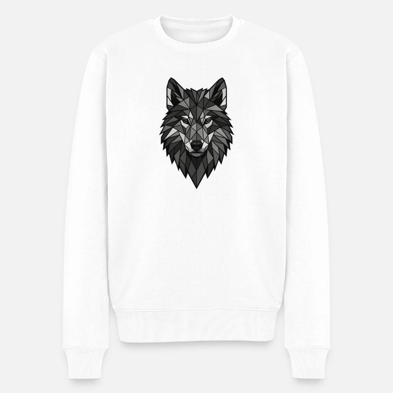 Geometrischer Wolfenkopf Grau - Männer Premium Bio Pullover - Weiß