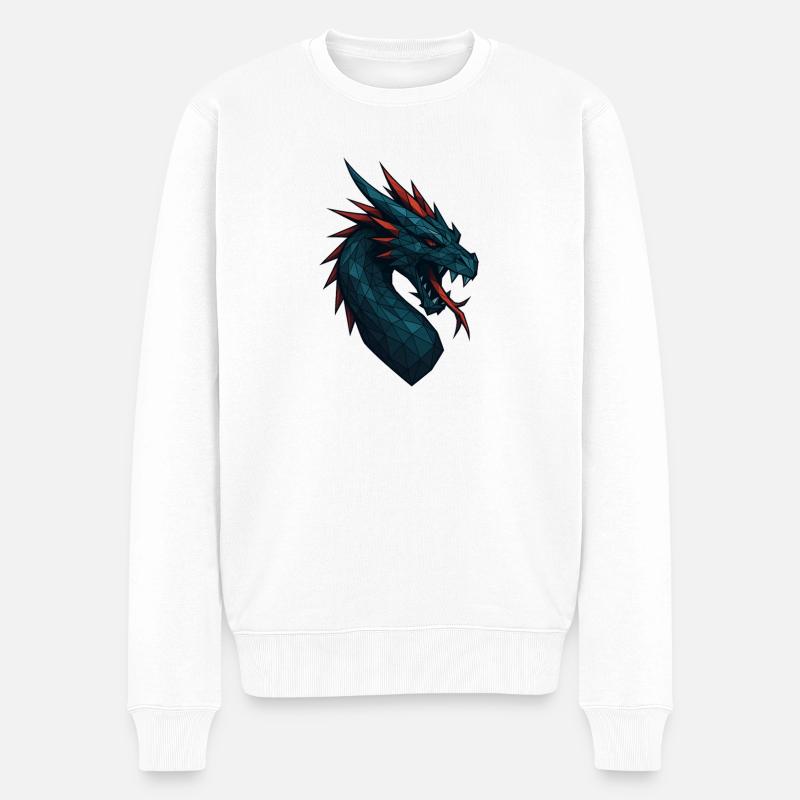 Geometrischer Drachenkopf Blaurot - Männer Premium Bio Pullover - Weiß
