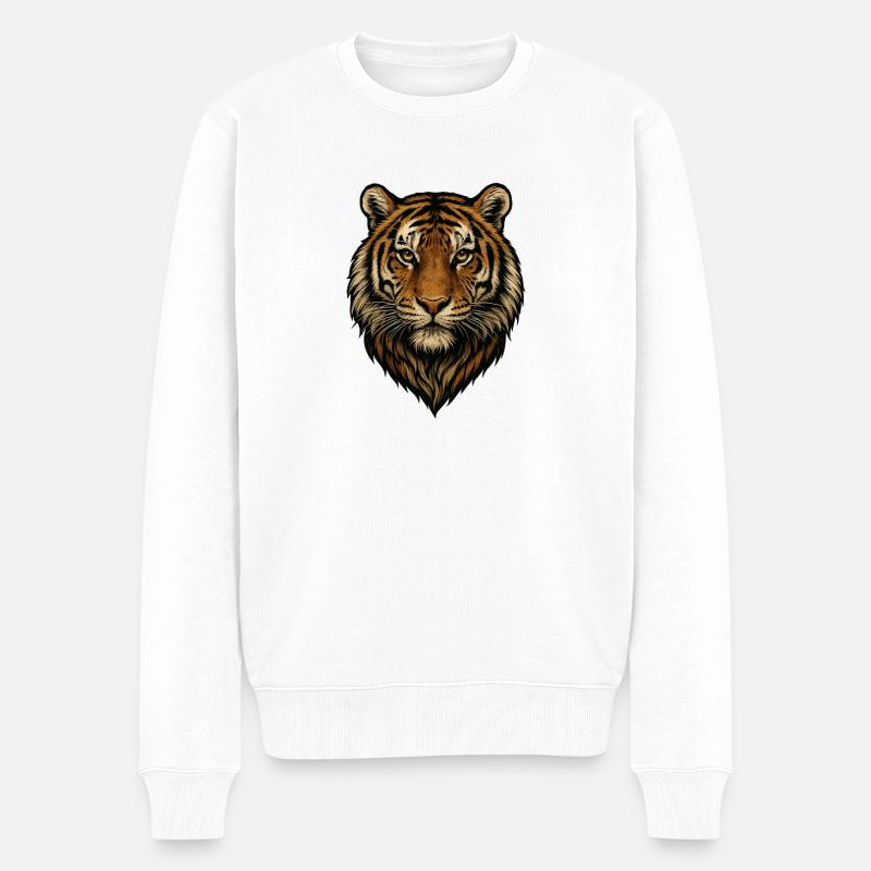 Tigerkopf Illustration Kraft - Männer Premium Bio Pullover - Weiß