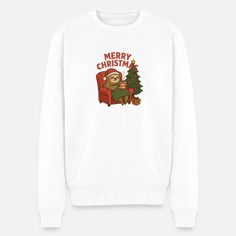 Gemütliches Weihnachtsfauli im Sessel - Männer Premium Bio Pullover - Weiß