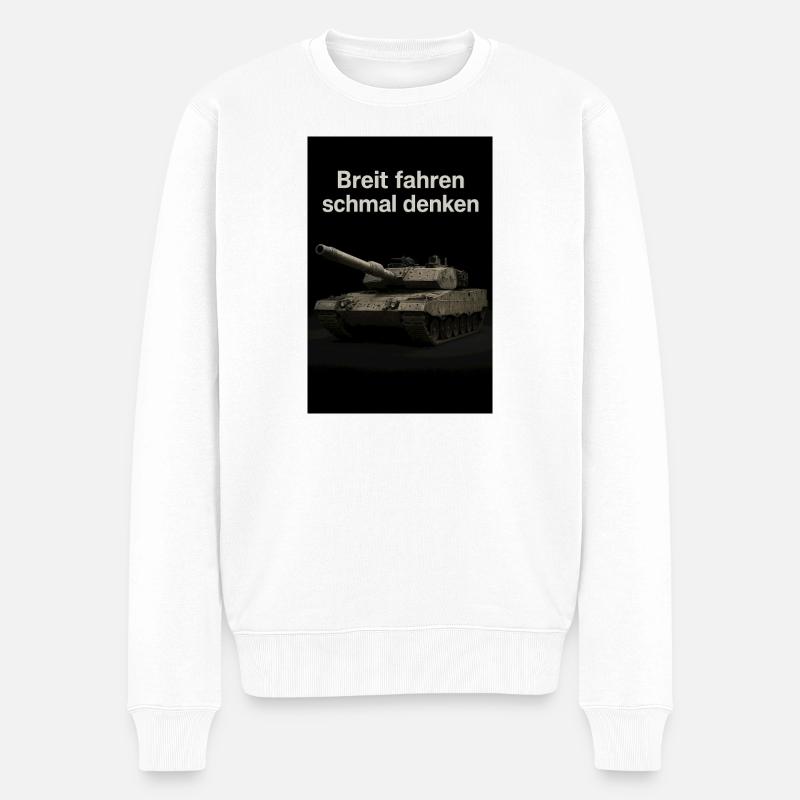 Breit fahren schmal denken - Männer Premium Bio Pullover - Weiß
