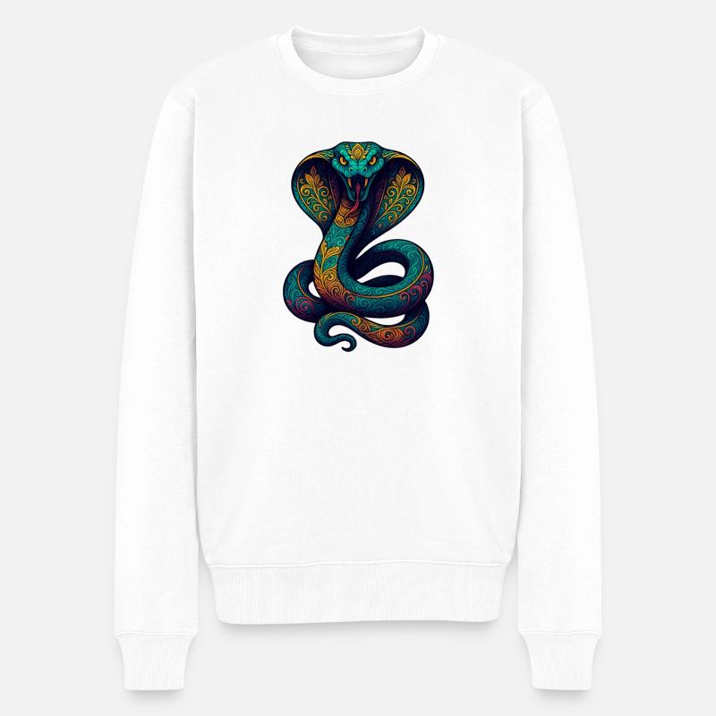 Farbenfrohe Kobra Ornament - Männer Premium Bio Pullover - Weiß