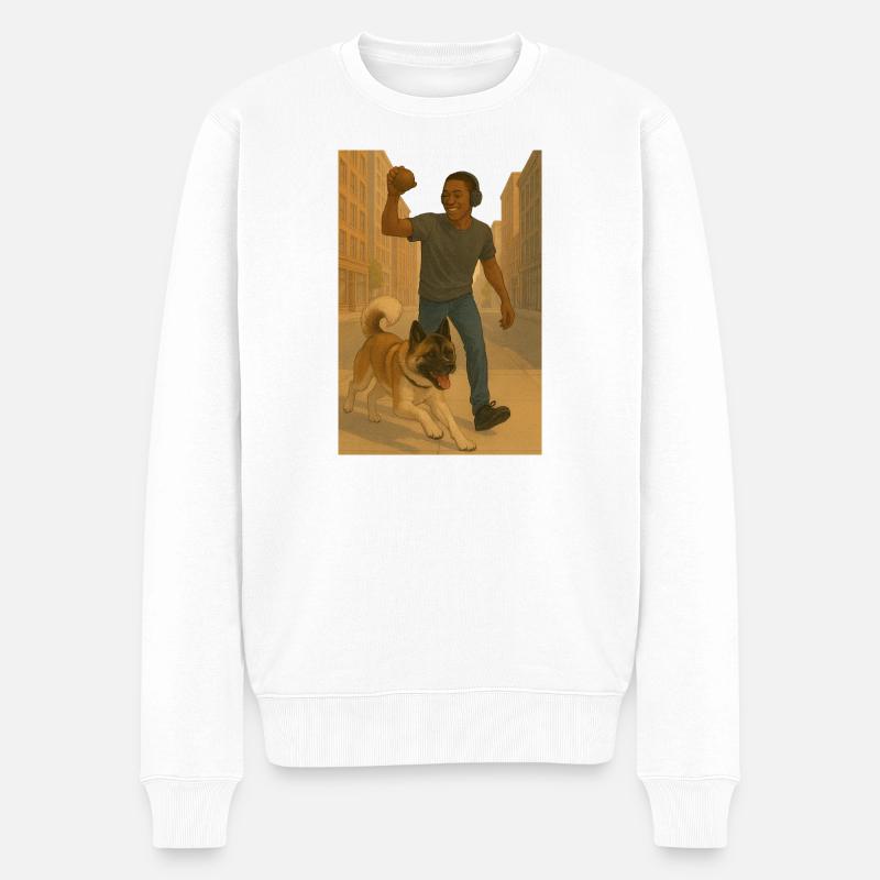 Urbaner Lauf mit Hund - Männer Premium Bio Pullover - Weiß