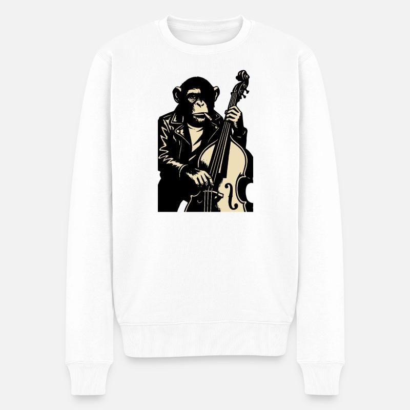 Lederbekleideter Monkey-Bassist - Männer Premium Bio Pullover - Weiß