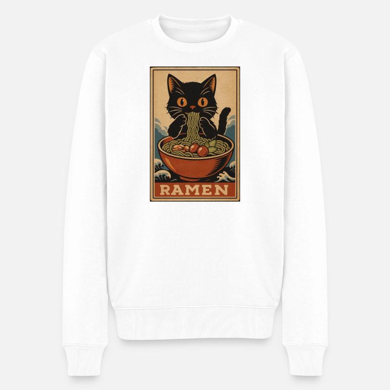 Ramen-Katzen-Retro-Poster, Love Cats - Männer Premium Bio Pullover - Weiß
