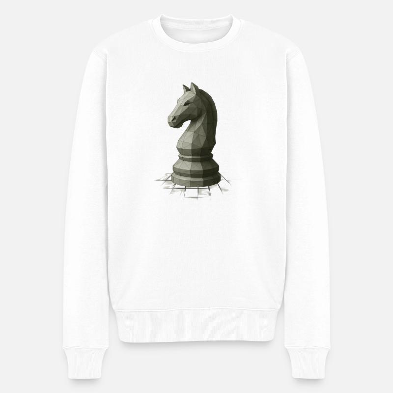 Low Poly Schach Springer Design - Männer Premium Bio Pullover - Weiß