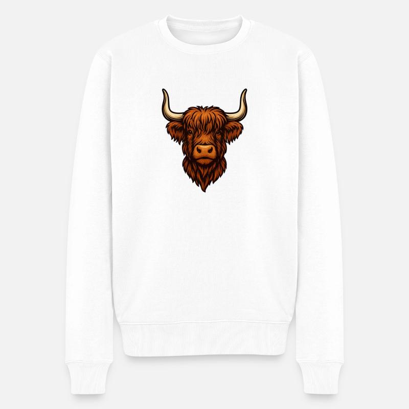 Roter Highland-Rindkopf Illustration - Männer Premium Bio Pullover - Weiß