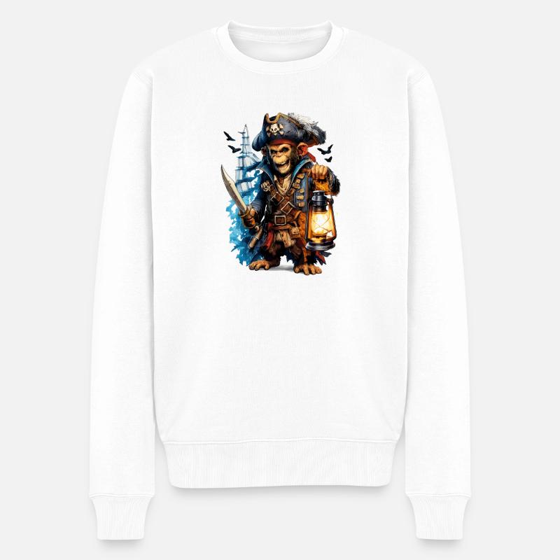 Piratenaffe mit Laterne und Schwert - Männer Premium Bio Pullover - Weiß