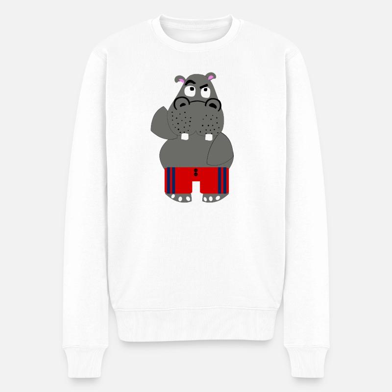 Lustiges Nilpferd im roten Badeanzug - Männer Premium Bio Pullover - Weiß