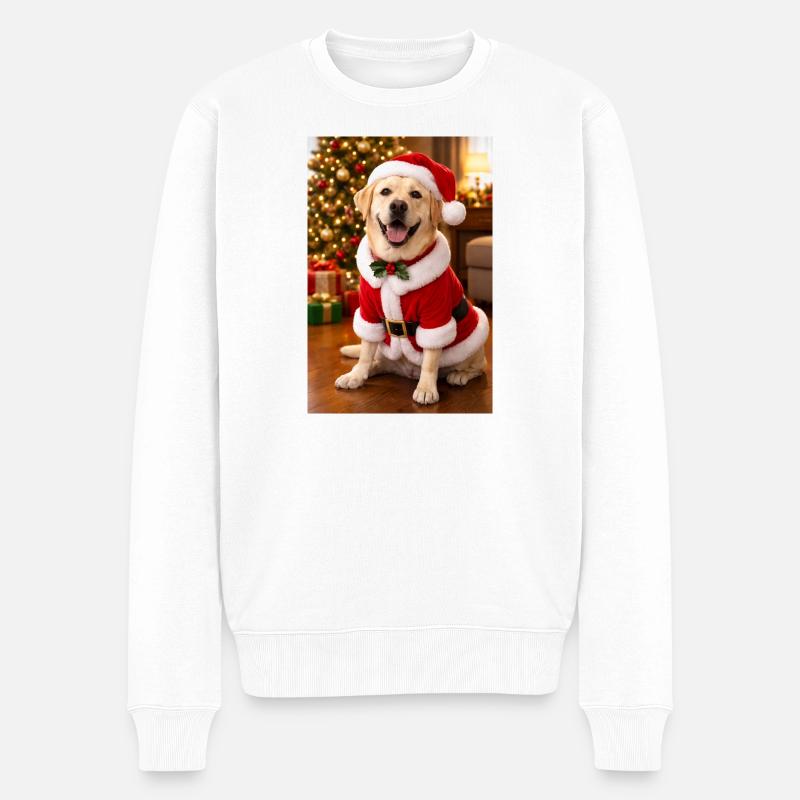 Weihnachtshund im Santa-Outfit - Männer Premium Bio Pullover - Weiß