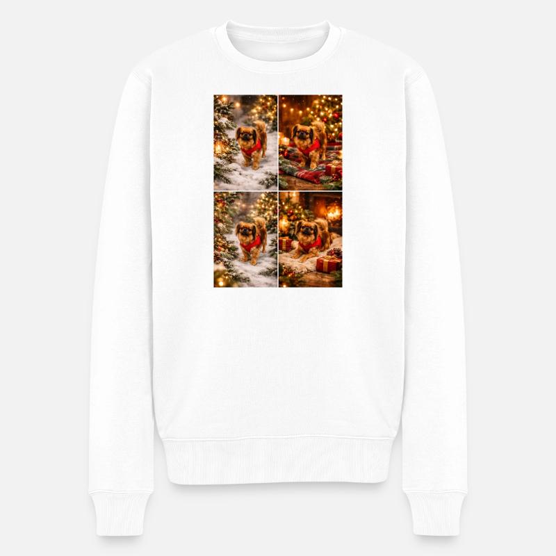 Winterlicher Fellfreund im Lichterglanz - Männer Premium Bio Pullover - Weiß