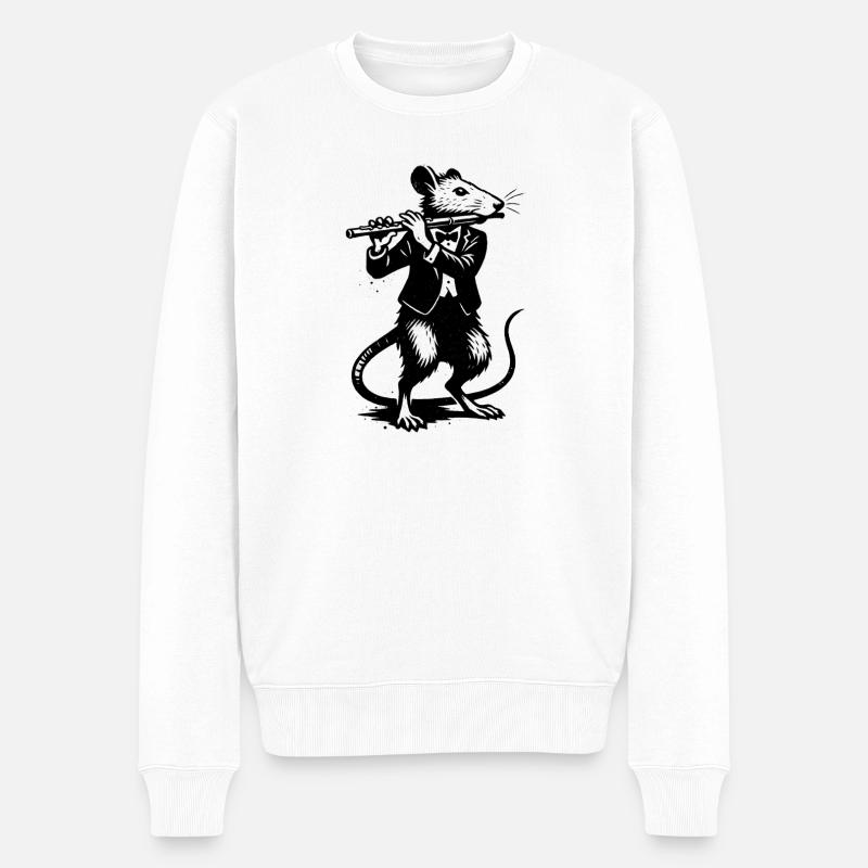 Ratte mit Flöte im Smoking - Männer Premium Bio Pullover - Weiß