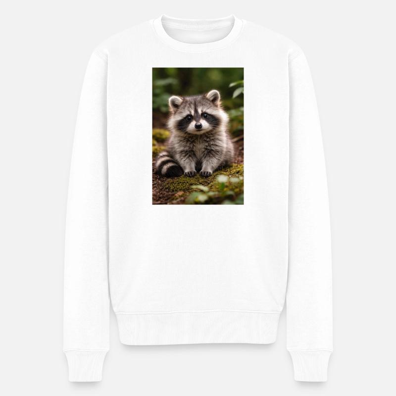 Winziges Waschbärjungtier im Wald - Männer Premium Bio Pullover - Weiß