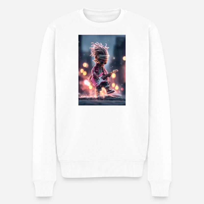 Neon Dread Gitarrist mit Pink Guitar - Männer Premium Bio Pullover - Weiß