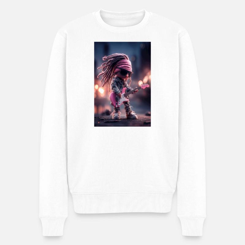 Dreadlock Doll Rocker sur guitare rose - Pull Premium bio Homme - blanc
