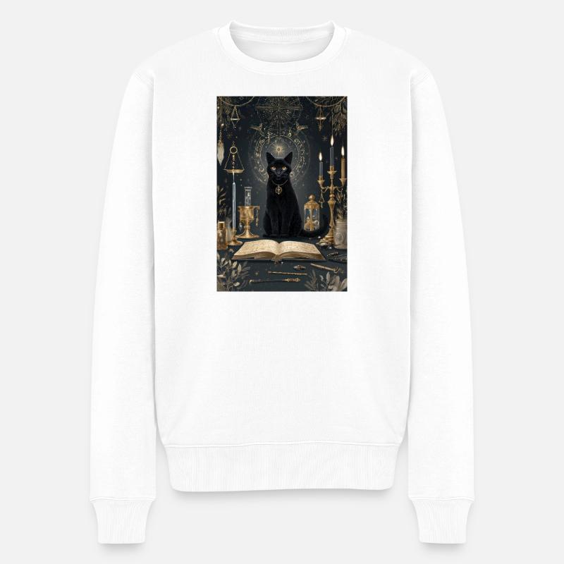Mitternachtskatzen-Alchemist - Männer Premium Bio Pullover - Weiß
