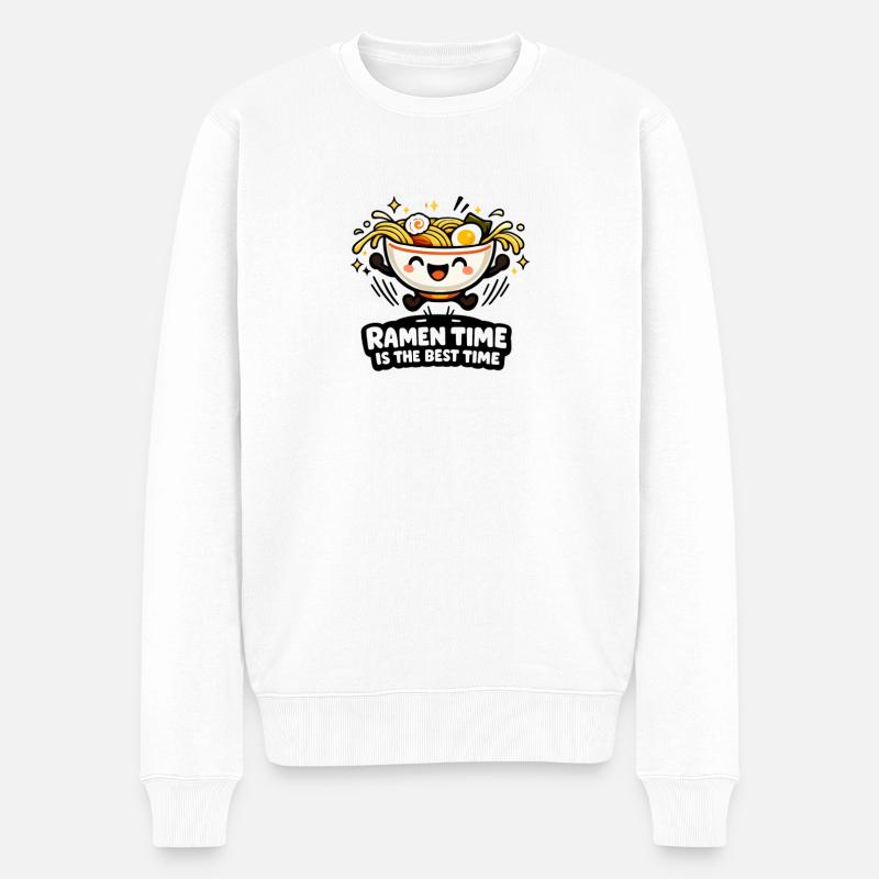 Ramen Zeit: Glückliche Nudeln - Männer Premium Bio Pullover - Weiß