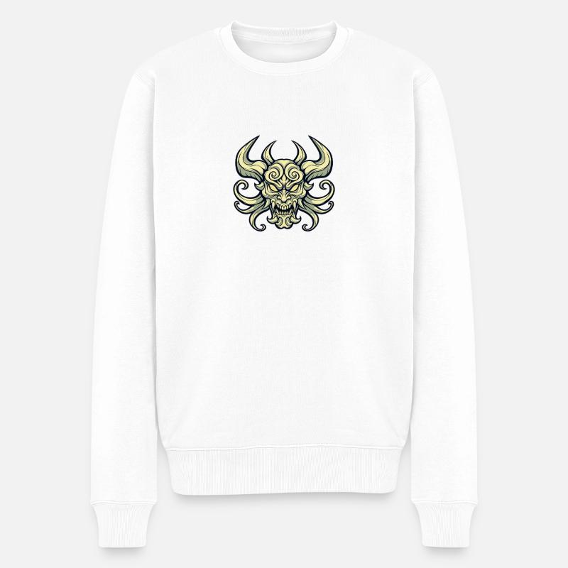 Crâne Démoniaque aux Cornes - Pull Premium bio Homme - blanc