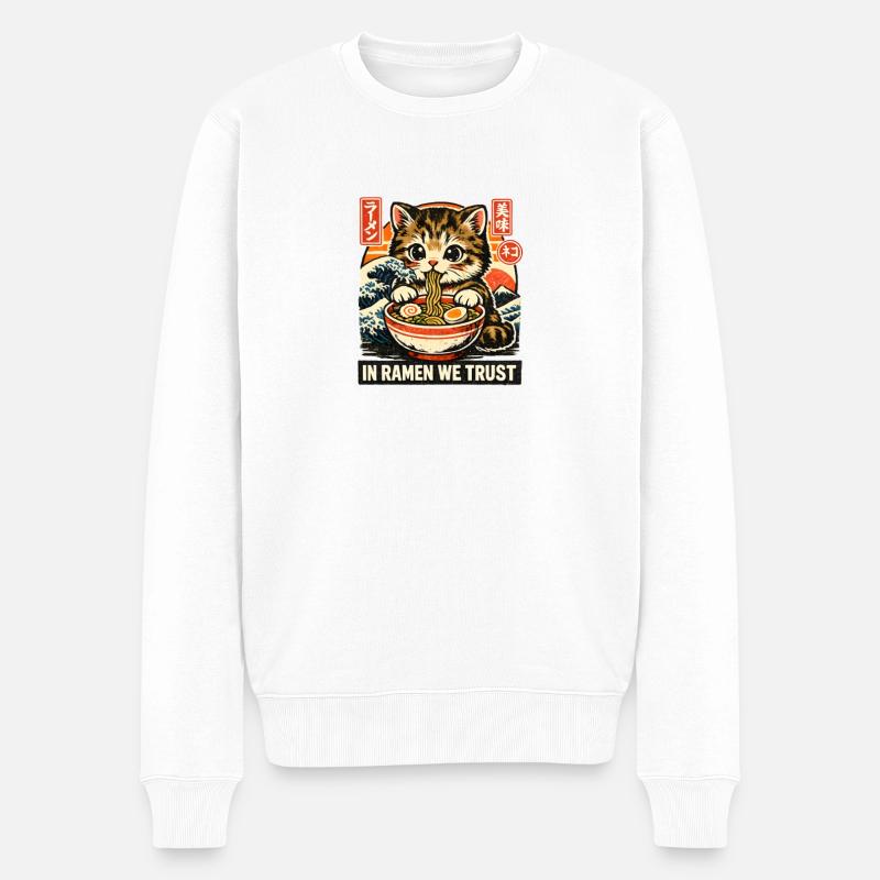 Ramen Katze - Männer Premium Bio Pullover - Weiß