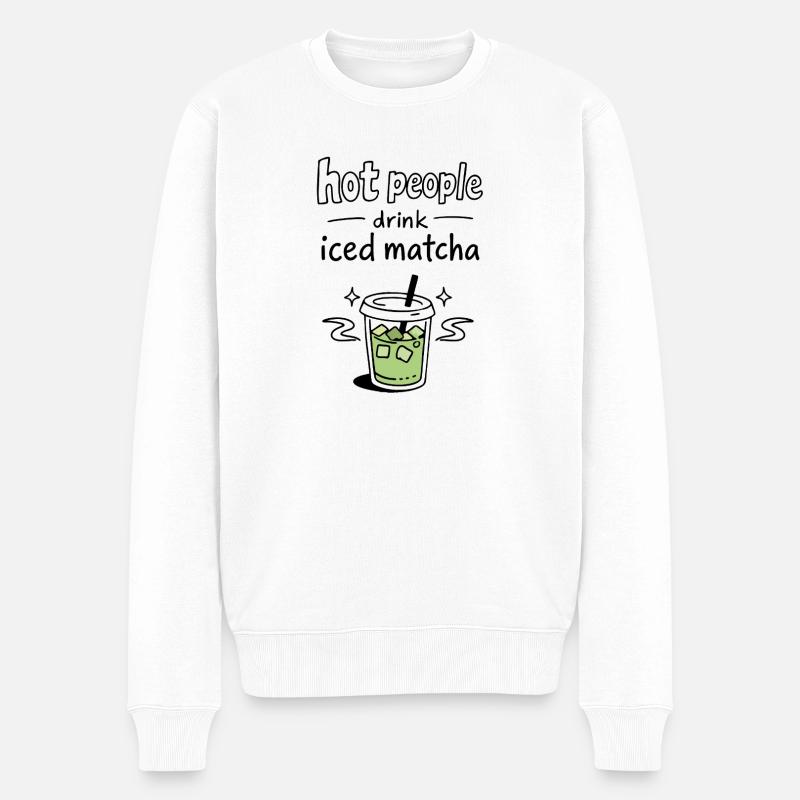 Hot People Drink Iced Matcha Statement - Männer Premium Bio Pullover - Weiß