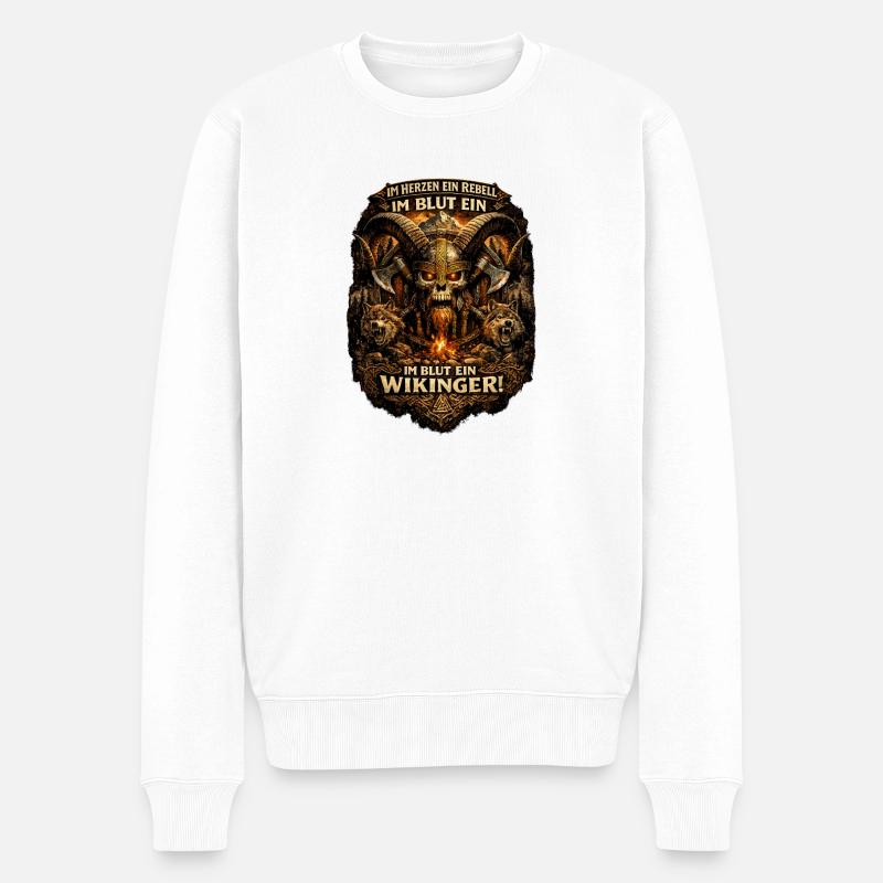 Wikingerrebell Herz aus Feuer - Männer Premium Bio Pullover - Weiß