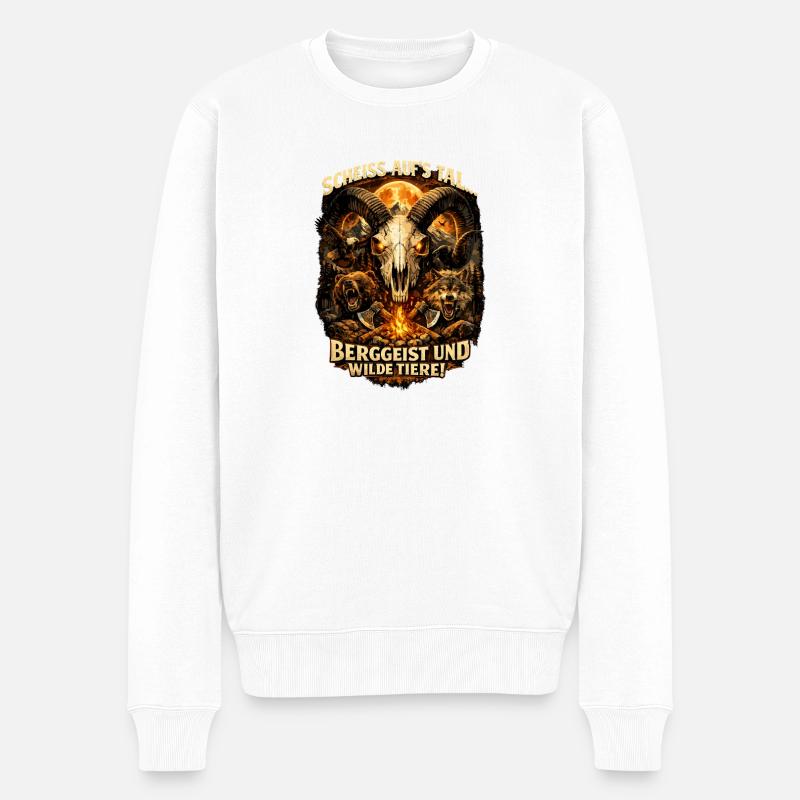 Berggeist und Wilde Tiere - Männer Premium Bio Pullover - Weiß