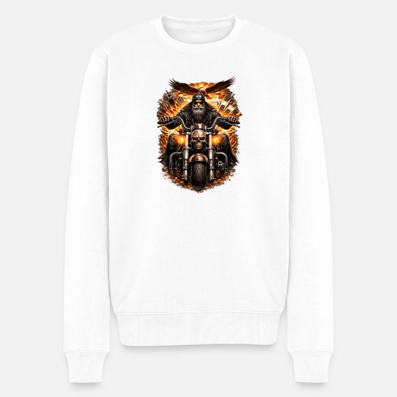 Flammender Schädel Biker - Männer Premium Bio Pullover - Weiß