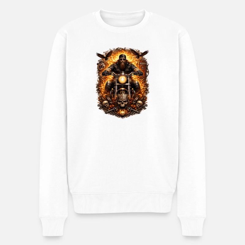 Flammen-Biker Schädel - Männer Premium Bio Pullover - Weiß