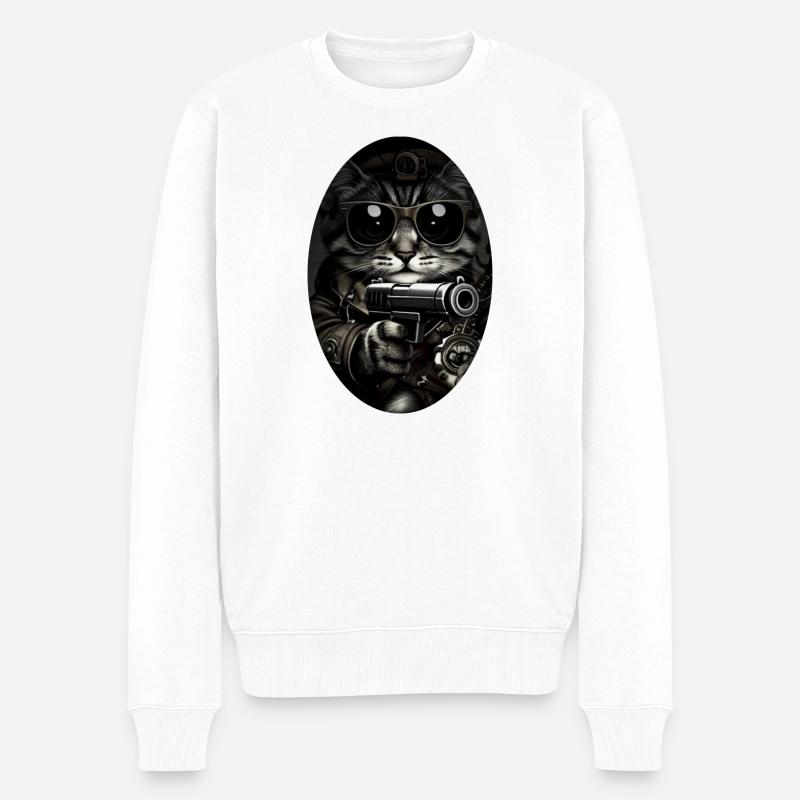 Katzengangster mit Sonnenbrille - Männer Premium Bio Pullover - Weiß