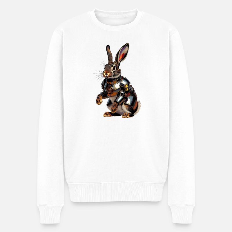 Gepanzerter Kaninchen-Steampunk-Held - Männer Premium Bio Pullover - Weiß