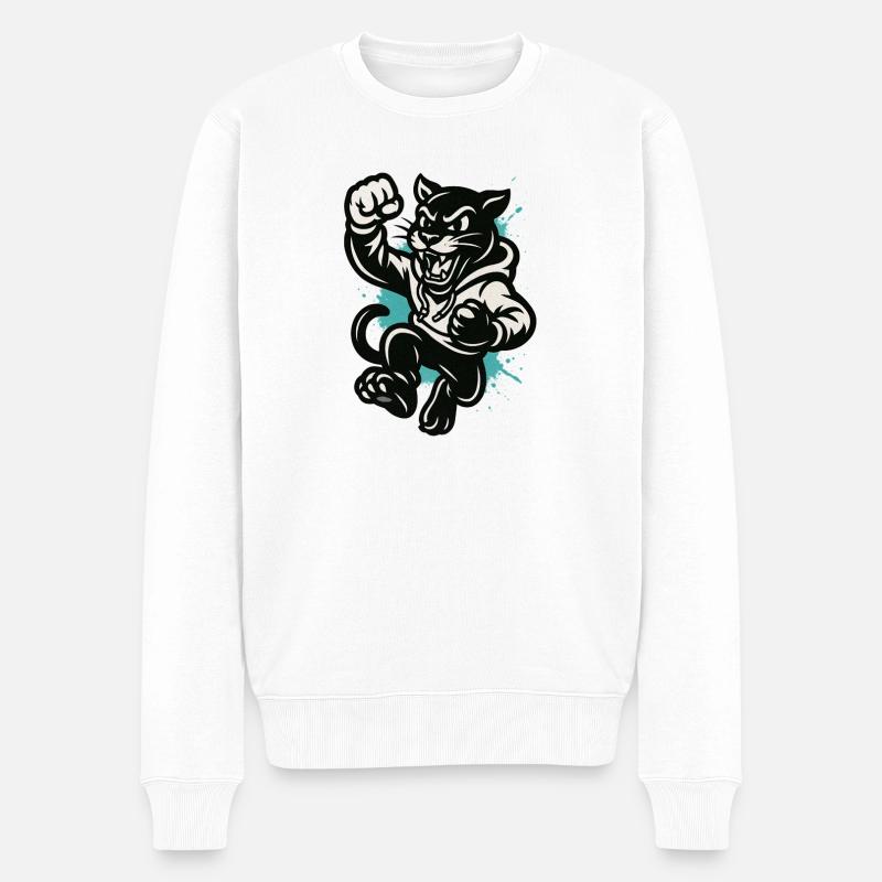 Chat Combattant en Sweat à Capuche - Pull Premium bio Homme - blanc