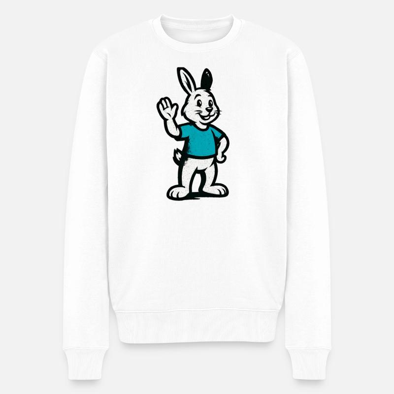 Winkernder Hase im Blau - Männer Premium Bio Pullover - Weiß