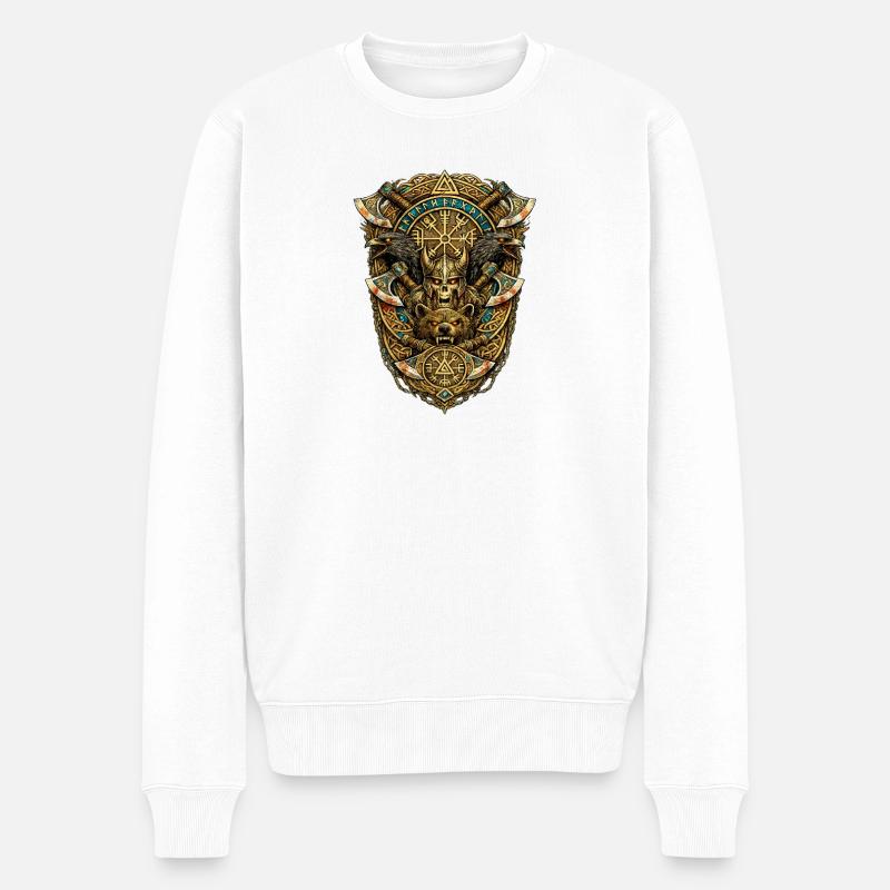 Nordisches Runenwolf Emblem - Männer Premium Bio Pullover - Weiß
