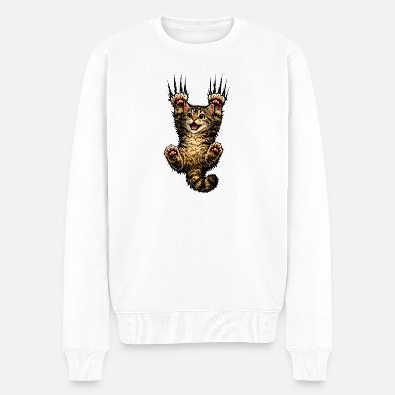 Kätzchen-Fröhlicher Sprung - Männer Premium Bio Pullover - Weiß