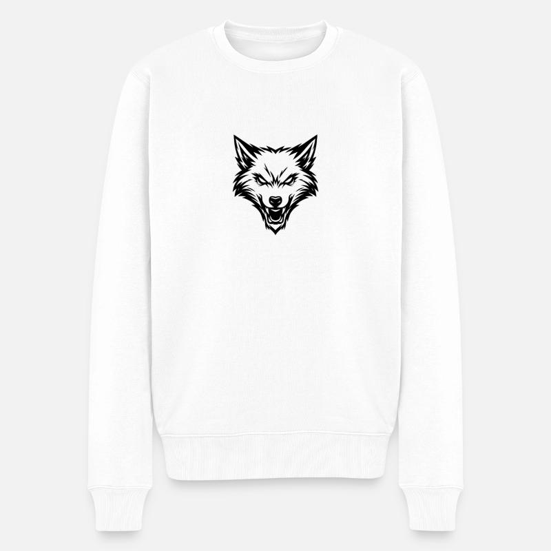 Wolfskopf 2 - Männer Premium Bio Pullover - Weiß