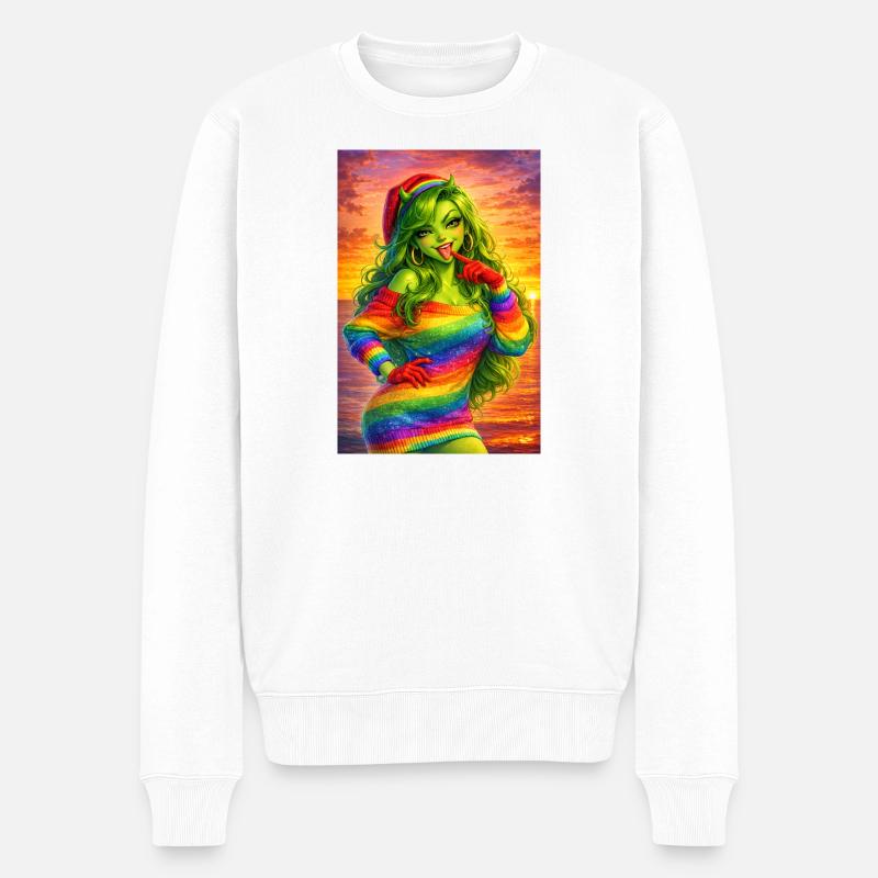 Regenbogen-Girl im Abendlicht - Männer Premium Bio Pullover - Weiß