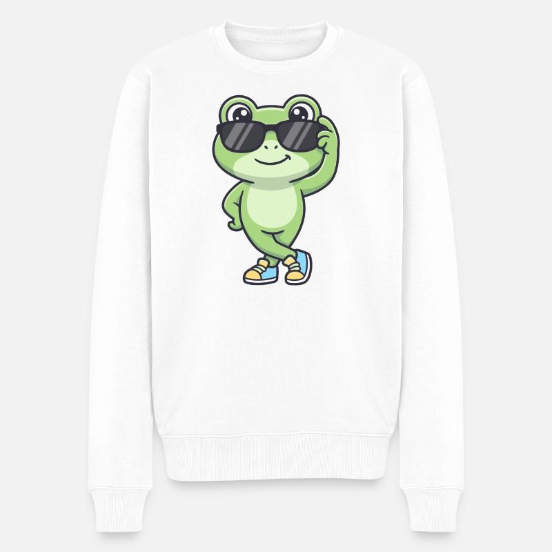 Chill Croak – Grenouille cool avec des lunettes de soleil - Pull Premium bio Homme - blanc