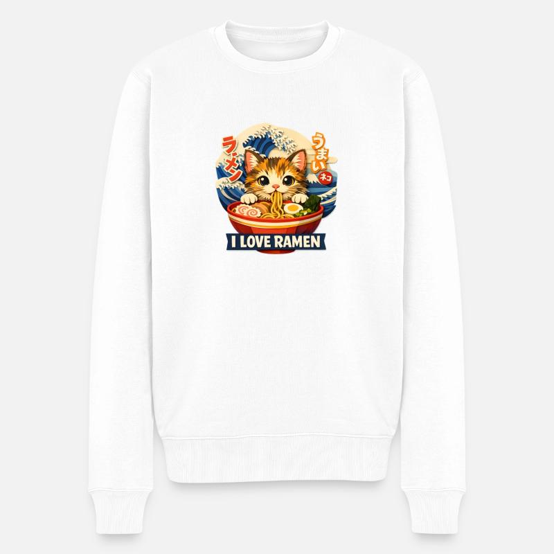 Ramen Katze - Männer Premium Bio Pullover - Weiß