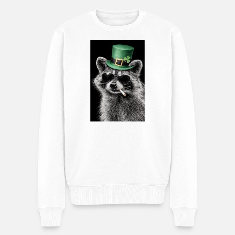 Grüner Leprechaun Raccoon - Männer Premium Bio Pullover - Weiß