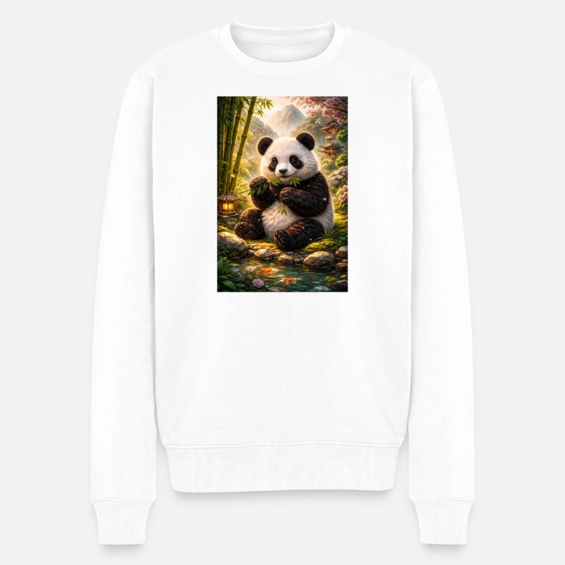 Panda im Zen-Garten - Männer Premium Bio Pullover - Weiß