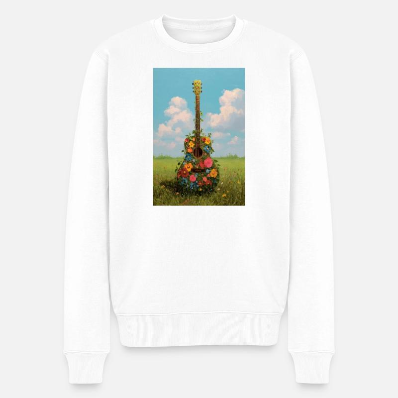 Guitare florale dans la prairie - Pull Premium bio Homme - blanc