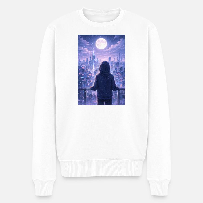 Night Skyline Neon-Hoodie - Männer Premium Bio Pullover - Weiß