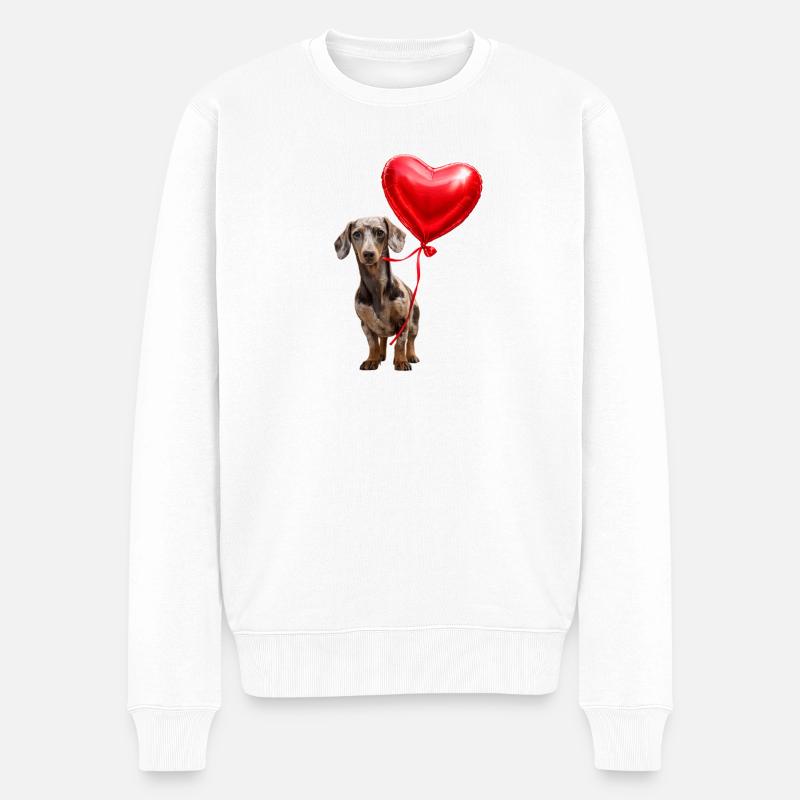Dackel Herz Ballon - Männer Premium Bio Pullover - Weiß